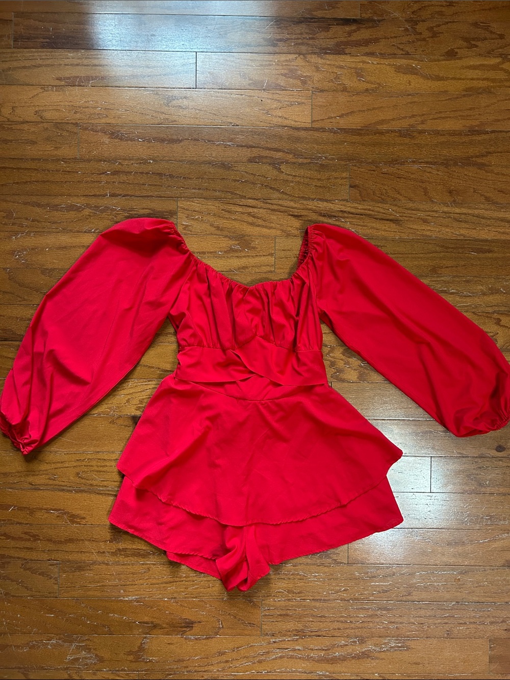 Red Romper with Ruffle Waist